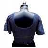 Generic Women's Lycra  Printed Round Neck Flared Sleeves Readymade Blouse (Navy Blue, Free Size)