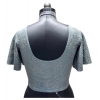 Generic Women's Lycra  Printed Round Neck Flared Sleeves Readymade Blouse (Grey, Free Size)