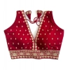 Generic Women's Silk Thread work V Neck Sleeve Less Readymade Blouse (Maroon, Free Size)
