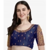 Generic Women's Phantom Silk Woven Round Neck Short Sleeve Readymade Blouse (Blue, Free Size)