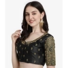 Generic Women's Phantom Silk Woven Round Neck Short Sleeve Readymade Blouse (Black, Free Size)