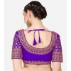 Generic Women's Silk Embroidery Coding Round Neck Short Sleeve Readymade Blouse (Blue, Free Size)