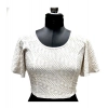 Generic Women's Lycra  Printed Round Neck Flared Sleeves Readymade Blouse (White, Free Size)
