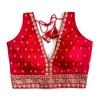 Generic Women's Silk Thread work V Neck Sleeve Less Readymade Blouse (Red, Free Size)