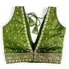 Generic Women's Silk Thread work V Neck Sleeve Less Readymade Blouse (Mehendi, Free Size)