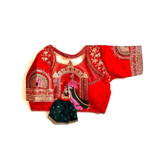 Generic Women's Shining silk Sequance Round Neck Short Sleeve Readymade Blouse (Red, Free Size) Generic Women's Shining silk Sequance Round Neck Short Sleeve Readymade Blouse (Red, Free Size)