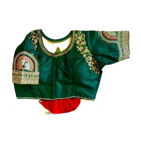 Generic Women's Shining silk Sequance Round Neck Short Sleeve Readymade Blouse (Green, Free Size) Generic Women's Shining silk Sequance Round Neck Short Sleeve Readymade Blouse (Green, Free Size)