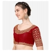 Generic Women's Silk Embroidery Coding Round Neck Short Sleeve Readymade Blouse (Maroon, Free Size)