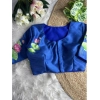 Generic Women's Silk Hand Work Round Neck Short Sleeve Readymade Blouse (Blue, Free Size)
