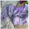 Generic Women's Khadi Cotton Embroidery V Neck Short Sleeve Readymade Blouse (Lavender, Free Size)