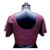 Generic Women's Lycra  Printed Round Neck Flared Sleeves Readymade Blouse (Wine, Free Size)