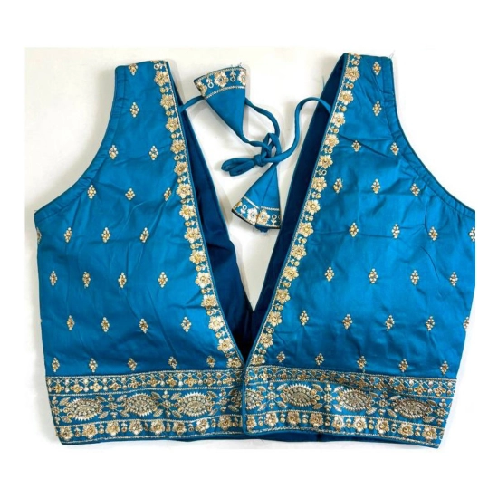 Generic Women's Silk Thread work V Neck Sleeve Less Readymade Blouse (Sky Blue, Free Size)