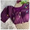 Generic Women's Khadi Cotton Embroidery V Neck Short Sleeve Readymade Blouse (Wine, Free Size)