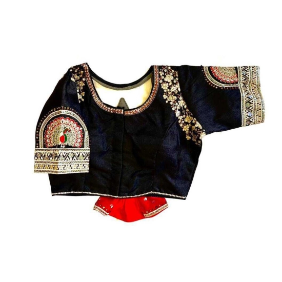 Generic Women's Shining silk Sequance Round Neck Short Sleeve Readymade Blouse (Navy Blue, Free Size)