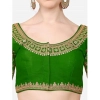 Generic Women's Silk Embroidery Coding Round Neck Short Sleeve Readymade Blouse (Green, Free Size)