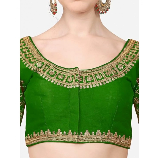 Generic Women's Silk Embroidery Coding Round Neck Short Sleeve Readymade Blouse (Green, Free Size)
