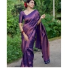 Generic Women's Banarasi Silk Woven Saree With Unstitched Blouse 5.5Mtr (Blue)