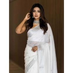Generic Women's Cotton Printed Saree With Unstitched Blouse 5.5Mtr (white)