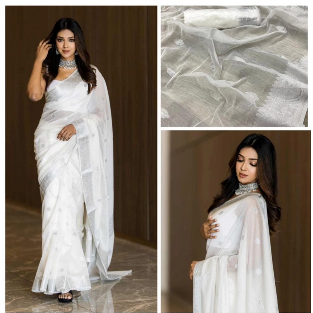 Generic Women's Cotton Printed Saree With Unstitched Blouse 5.5Mtr (white)