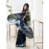 Generic Women's Cotton Printed Saree With Unstitched Blouse 5.5Mtr (Black)