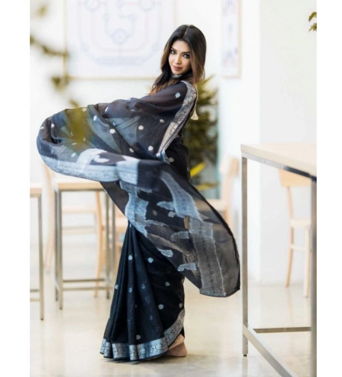 Generic Women's Cotton Printed Saree With Unstitched Blouse 5.5Mtr (Black) Generic Women's Cotton Printed Saree With Unstitched Blouse 5.5Mtr (Black)
