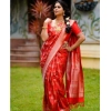 Generic Women's Banarasi Silk Woven Saree With Unstitched Blouse 5.5Mtr (Red)