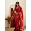 Generic Women's Banarasi Silk Woven Saree With Unstitched Blouse 5.5Mtr (Red)
