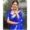 Generic Women's Banarasi Silk Woven Saree With Unstitched Blouse 5.5Mtr (Blue)