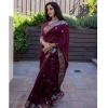 Generic Women's Cotton Printed Saree With Unstitched Blouse 5.5Mtr (Wine)
