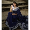 Generic Women's Banarasi Silk Woven Saree With Unstitched Blouse 5.5Mtr (Blue)