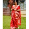 Generic Women's Banarasi Silk Woven Saree With Unstitched Blouse 5.5Mtr (Red)