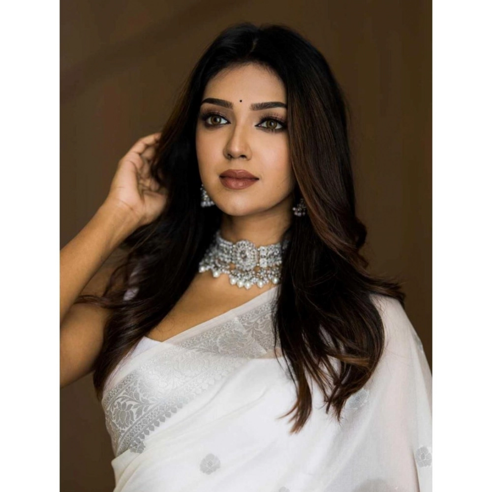 Generic Women's Cotton Printed Saree With Unstitched Blouse 5.5Mtr (white)