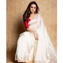 Generic Women's Cotton Printed Saree With Unstitched Blouse 5.5Mtr (White)