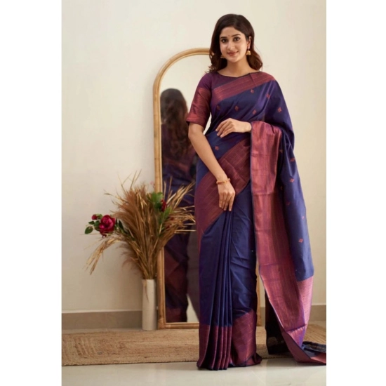 Generic Women's Banarasi Silk Woven Saree With Unstitched Blouse 5.5Mtr (Navy Blue) Generic Women's Banarasi Silk Woven Saree With Unstitched Blouse 5.5Mtr (Navy Blue)