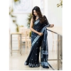 Generic Women's Cotton Printed Saree With Unstitched Blouse 5.5Mtr (Black)