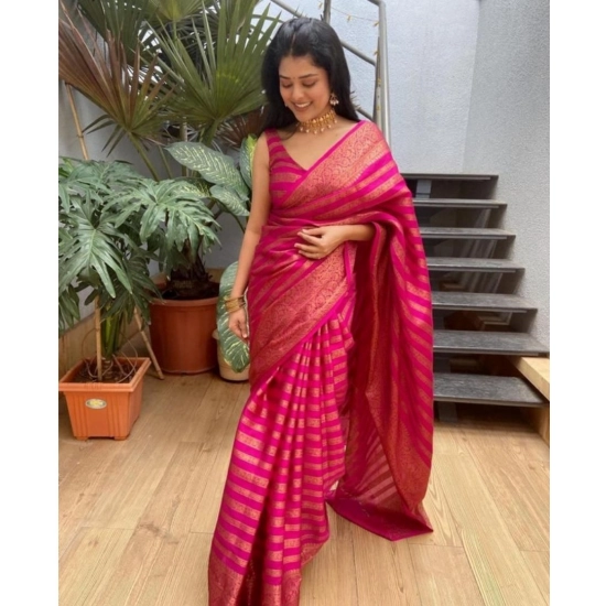 Generic Women's Banarasi Silk Woven Saree With Unstitched Blouse 5.5Mtr (Pink) Generic Women's Banarasi Silk Woven Saree With Unstitched Blouse 5.5Mtr (Pink)