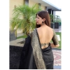 Generic Women's Banarasi Silk Woven Saree With Unstitched Blouse 5.5Mtr (Black)