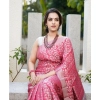 Generic Women's Banarasi Silk Woven Saree With Unstitched Blouse 5.5Mtr (Pink)