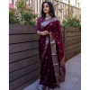 Generic Women's Cotton Printed Saree With Unstitched Blouse 5.5Mtr (Wine)