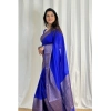 Generic Women's Banarasi Silk Woven Saree With Unstitched Blouse 5.5Mtr (Royal Blue)