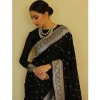 Generic Women's Banarasi Silk Woven Saree With Unstitched Blouse 5.5Mtr (Black)
