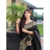 Generic Women's Banarasi Silk Woven Saree With Unstitched Blouse 5.5Mtr (Black)