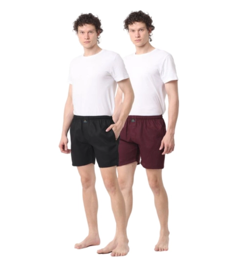 Generic Pack_of_2 Men's Polycotton Solid Boxer Shorts (Multicolor)