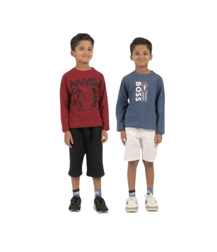 Generic Pack of 2 Boy's Cotton Printed Full Sleeve T-Shirt's (Multicolor)