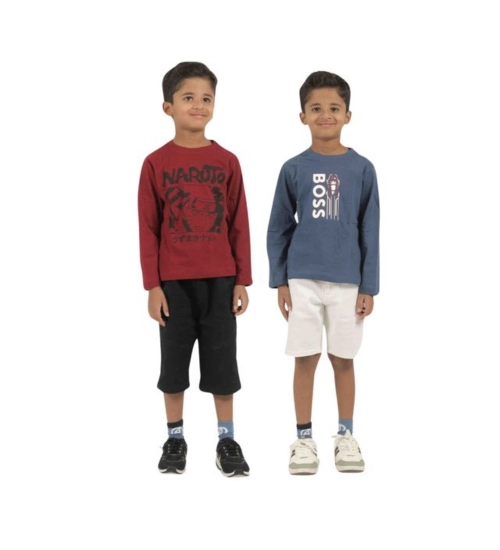 Generic Pack of 2 Boy's Cotton Printed Full Sleeve T-Shirt's (Multicolor)