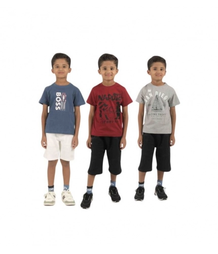 Generic Pack of 3 Boy's Cotton Printed Short Sleeve T-Shirt's (Multicolor)