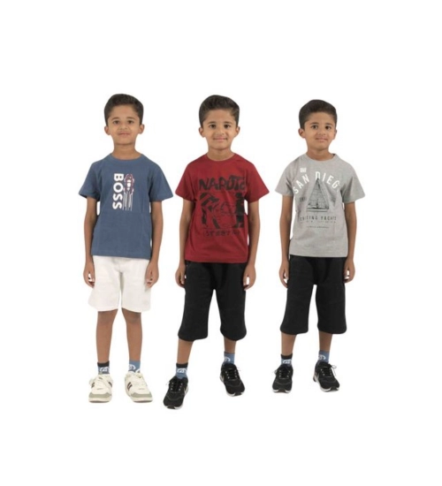 Generic Pack of 3 Boy's Cotton Printed Short Sleeve T-Shirt's (Multicolor)