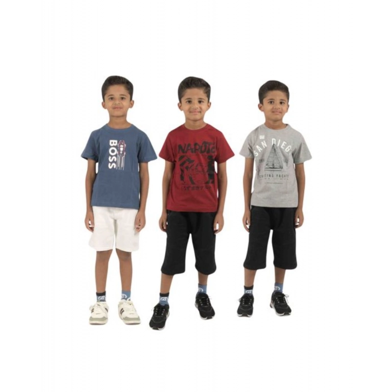 Pack of 3 Boy's Cotton Printed Short Sleeve T-Shirt's (Multicolor)