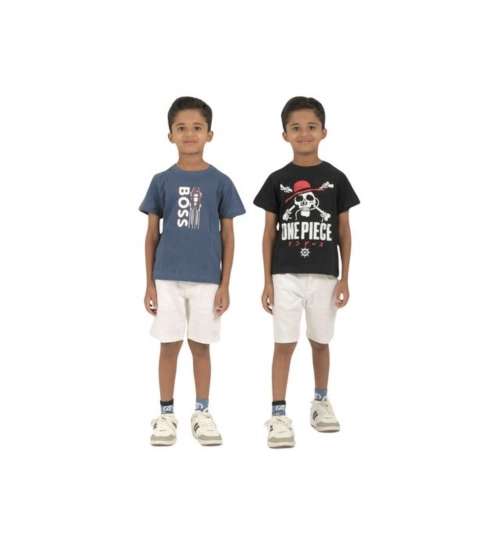 Generic Pack of 2 Boy's Cotton Printed Short Sleeve T-Shirt's (Multicolor)