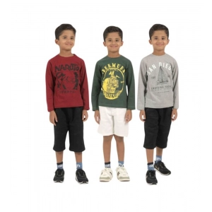 Generic Pack of 3 Boy's Cotton Printed Full Sleeve T-Shirt's (Multicolor)